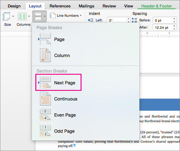 How to change page breaks in word